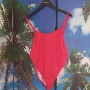 Red High waisted one piece swimsuit